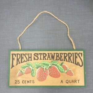 Strawberry Painted Wall Hanging, Red Green Brown Black, Decor